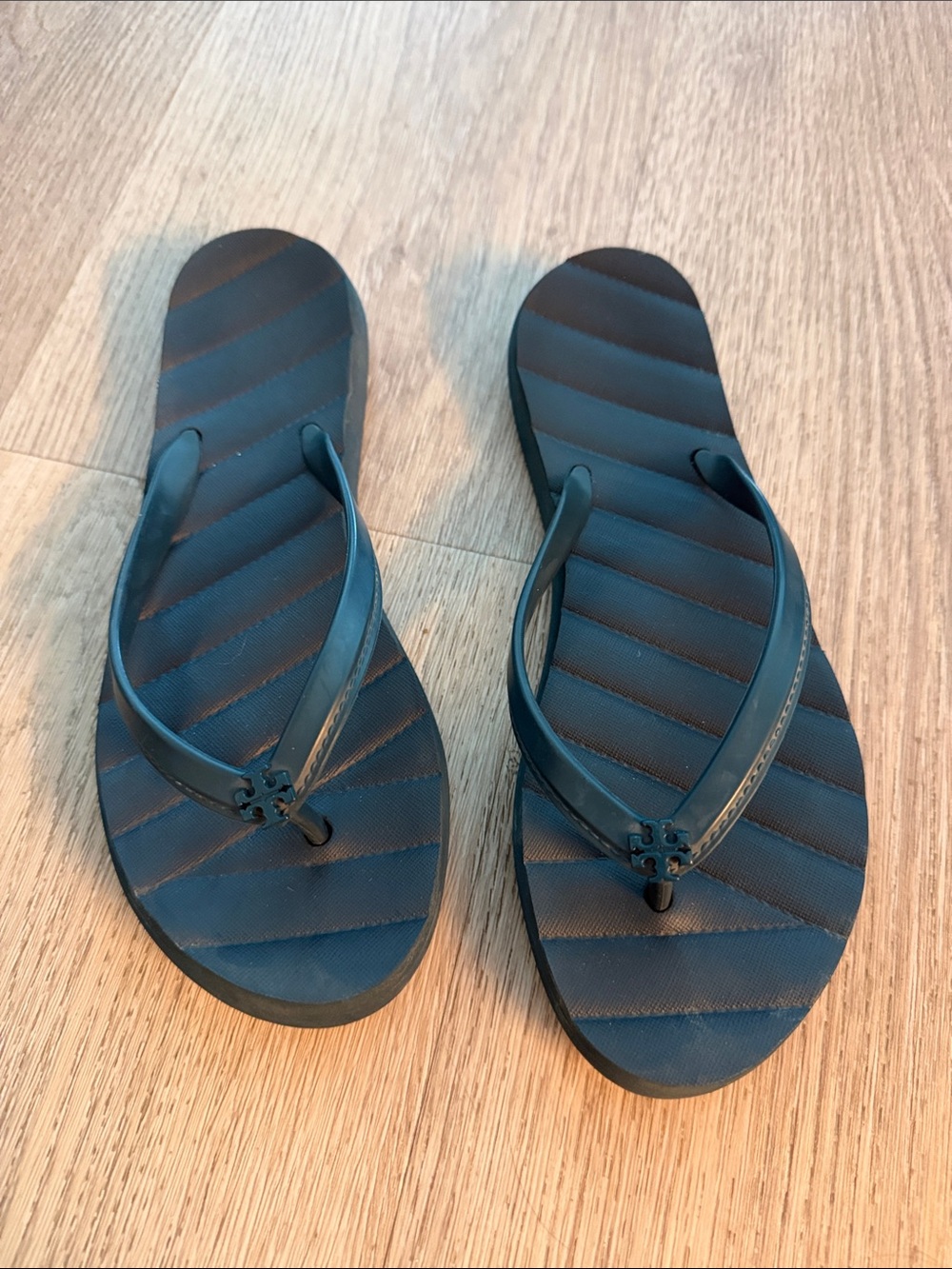 Tory Burch Navy Blue Quilted Flip Flop Sandals